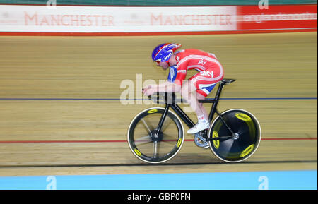 Great Britain's Rik Waddon on his way to taking silver in the LC3,LC4,CP3 1000M Time Trial during the BT Paralympic World Cup, Manchester. Stock Photo