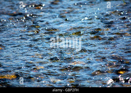 Ripples on the water of mountain river. Blue water surface texture background Stock Photo