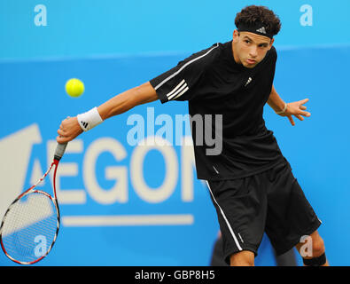 2008 Junior Wimbledon Boy's winner Grigor Dimitrov from Bulgaria, in action as a wild card in the men's singles during day three of the AEGON Championships at The Queen's Club, London. Stock Photo