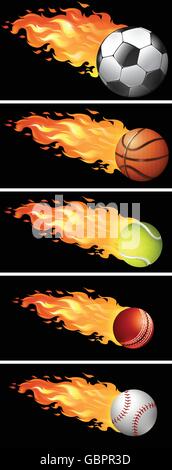 Sport balls on fire illustration Stock Vector