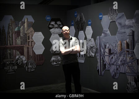 Glasgow, Scotland, UK 7th July 2016.Portrait of Berlin based designer Jon Jardine.The Lighthouse Scotland’s Architecture and Design Centre opened a new exhibition, “Adventures In Space”, an exploration of the history of Architecture in science fiction curated by Berlin based designer Jon Jardine. Another part of the festival of architecture a yearlong celebration of design and architecture led by the R.I.A Scotland. Credit:  Gerard Ferry/Alamy Live News Stock Photo
