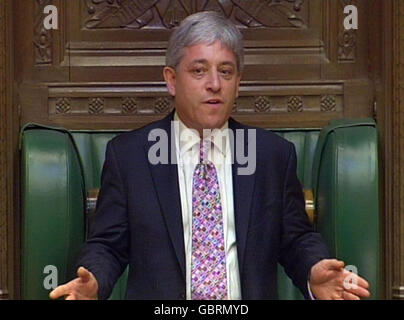 John Bercow MP addresses the House of Commons after winning the ballot to become the new Speaker of the House of Commons. Stock Photo