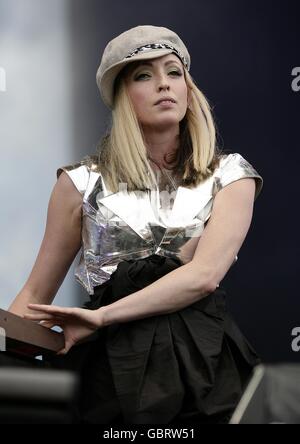 Katie White of The Ting Tings performing during the Isle of Wight festival, in Newport on the Isle of Wight. Stock Photo