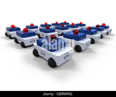 3D render image representing a fleet of police vehicles Stock Photo