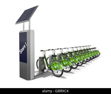 3D render image of a row of bicycle representing Bike Sharing Concept. Stock Photo