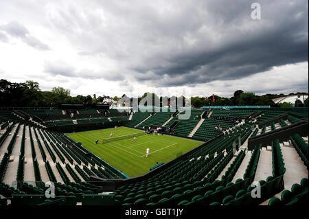Tennis - Wimbledon Preview - All England Lawn Tennis Club. A general view of Court Two at the All England Lawn Tennis Club, London. Stock Photo