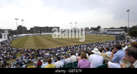 A general view of the match between Sussex and Australia seen from the temporary North Stand during the tour match at the County Ground, Sussex.