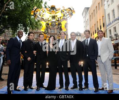 (L-R the cast and crew of the film, Tyrese Gibson, Ramon Rodriguez, Shia LaBeouf, Megan Fox, director Michael Bay, John Turturo, Josh Duhamel and Matthew Marsden arriving for the UK premiere of Transformers: Revenge of the Fallen at the Odeon Leicester Square, London. Stock Photo