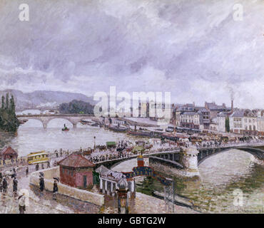 fine arts, Pissarro, Camille (1830 - 1903), painting, 'View of the Great Bridge at Rouen', oil on canvas, 1894, Staatliche Kunsthalle, Karlsruhe, Stock Photo