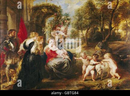 fine arts, Rubens, Peter Paul (1577 - 1640), painting, 'Rest on the Flight into Egypt', Prado, Madrid, Stock Photo