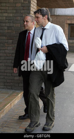 David Tremlett (right) arrives at Chelmsford Crown Court, Essex. Mr Tremlett told the court that he and murdered teenager Dinah Miss McNicol hitched two lifts, which had taken them to a spot on the A3. Stock Photo