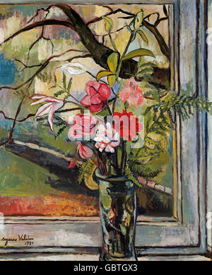 fine arts, Valadon, Suzanne (1865 - 1938), painting, 'Flowers in front of a window', 1930, Narodni Galerie, Prague, Stock Photo