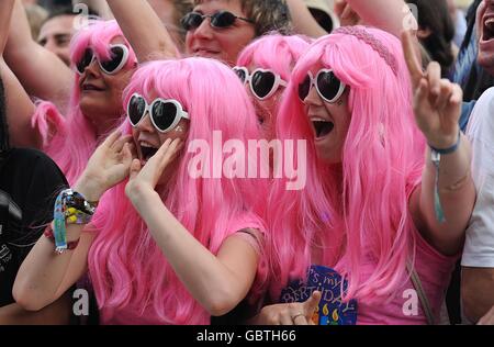 Glastonbury Festival 2009 - Day Two. Festival goers in fancy dress at the 2009 Glastonbury Festival at Worthy Farm in Pilton, Somerset. Stock Photo