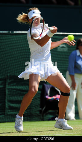 Russia's Maria Kirilenko in action during the 2009 Wimbledon Championships at the All England Lawn Tennis and Croquet Club, Wimbledon, London. Stock Photo