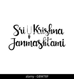 Sri Krishna Janmashtami handwritten lettering. Lord Krishna's birth religious festival. Modern vector hand drawn calligraphy Stock Vector