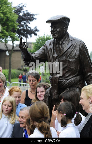 The former test cricket umpire Dickie Bird statue, unveiled in his home town of Barnsley. Stock Photo