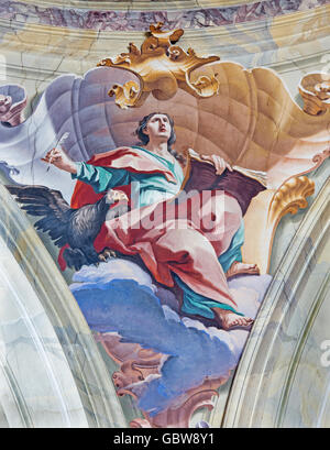 BRESCIA, ITALY - MAY 23, 2016: The fresco of st. John the Evangelist in cupola of Chiesa di Sant'Afra church Stock Photo