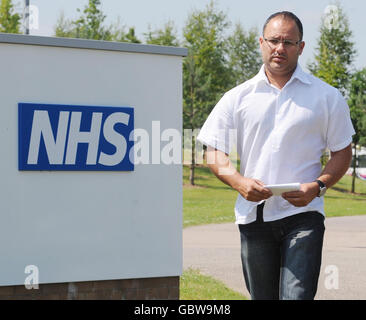 Michael Biggs, son of train robber Ronnie Biggs, addresses the media outside the Norfolk and Norwich University Hospital in Norwich, where his father is seriously ill. Stock Photo