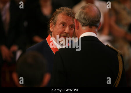 Mr. Robert Plant from Bewdley is made a CBE by the Prince of Wales at Buckingham Palace. Stock Photo