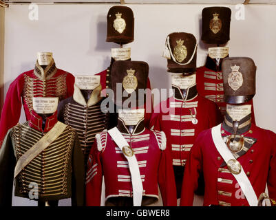 military,Germany,Hanover,uniforms,King's German Legion and Landwehr,1803 - 1816,Bomann Museum Celle,Germany,from left to right: Hussar Regiment von Estroff,officer 1813,Royal Riding Artillery,officer 1803 - 1816,Royal 3rd Hussar Regiment,Feldwebel 1812 - 1816,Landwehr Battalion Verden,officer 1815,Royal 7th Line Battalion,Grenadier Sergeant,Royal 4th Line Battalion,NCO,Field Battalion Verden,officer 1815,Royal 1st Line Battalion,officer,parade uniform,infantry,cavalry,tunic,shako,Napoleonic Wars,War of the Sixth Coalition,19th cen,Additional-Rights-Clearences-Not Available Stock Photo