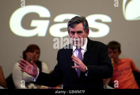 Prime Minister Gordon Brown speaks during a question and answer session on a visit to the British Gas Academy in Leicester. Stock Photo