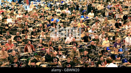 Drummers in world record attempt Stock Photo