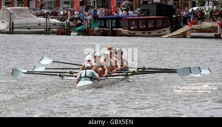 Eton College wins the Princess Elizabeth Challenge Cup on finals day at Henley Royal Regatta on the River Thames at Henley-On-Thames, Oxfordshire. Stock Photo