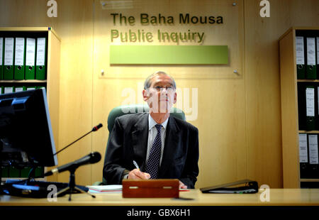 Chairman of the Baha Mousa inquiry Sir William Gage at Finlaison House where the inquest into the Iraqi civilian's death in British custody on Monday July 13, London. Stock Photo