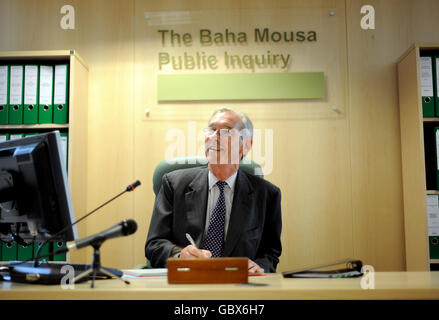 Chairman of the Baha Mousa inquiry Sir William Gage at Finlaison House where the inquest into the Iraqi civilian's death in British custody on Monday July 13, London. Stock Photo