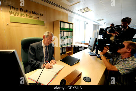 Chairman of the Baha Mousa inquiry Sir William Gage at Finlaison House where the inquest into the Iraqi civilian's death in British custody on Monday July 13, London. Stock Photo