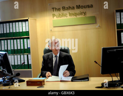 Chairman of the Baha Mousa inquiry Sir William Gage at Finlaison House where the inquest into the Iraqi civilian's death in British custody on Monday July 13, London. Stock Photo