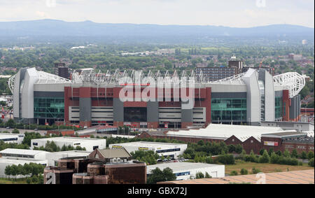 A general view of the Old Trafford Stadium as seen from the Media Centre in Salford Quays, Manchester. Stock Photo