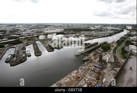 A general view of the Manchester canal as seen from the Media Centre in Salford Quays, Manchester. Stock Photo