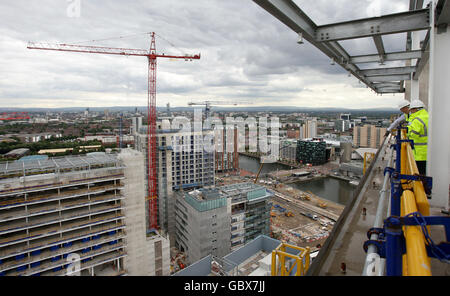 Work continues on Media City as seen from the top of the South Tower in Salford Quays, Manchester. Stock Photo