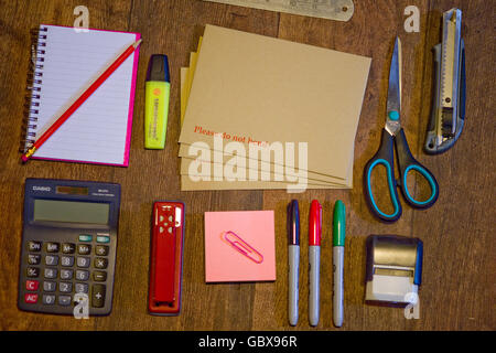 flat lay office equipment Stock Photo