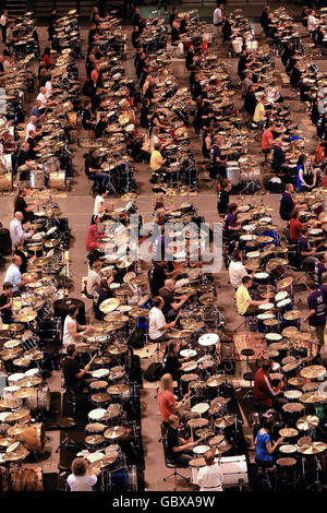 Drummers in world record attempt Stock Photo