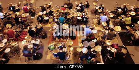 Drummers in world record attempt Stock Photo