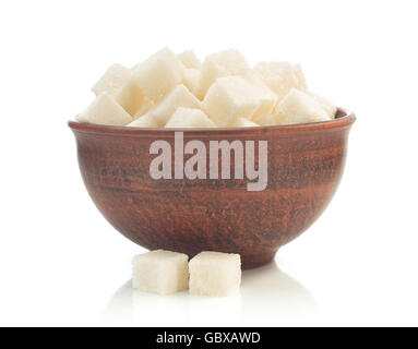sugar cubes in bowl isolated on white background Stock Photo
