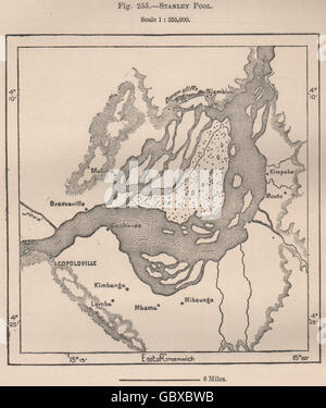 Stanley Pool. Pool Malebo. Congo. Congo Basin, 1885 antique map