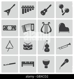 Vector black music instruments icons set Stock Vector