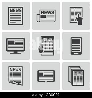 Newspaper icon Black line art vector in black and white outline set ...