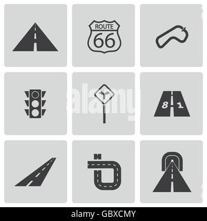 Vector black road icons set Stock Vector