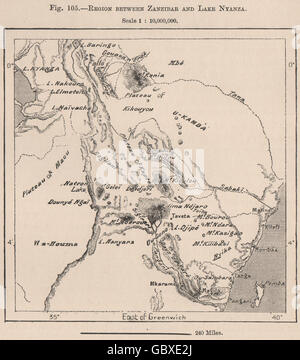 Region between Zanzibar & Lake Nyanza/Victoria.Tanzania.Maasai Land, 1885 map Stock Photo