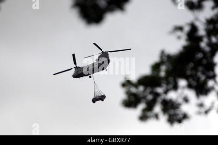 A Royal Air Force Chinook helicopter takes part in a training exercise at RAF Odiham in Hampshire. Stock Photo