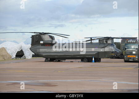 Boeing Chinook HC2 of No 27 Squadron, RAF Odiham at the Royal International Air Tattoo at RAF Fairford, Gloucestershire. Stock Photo