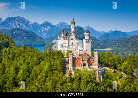 Beautiful view of world-famous Neuschwanstein Castle, one of Europe's most visited castles, in summer, Bavaria, Germany Stock Photo