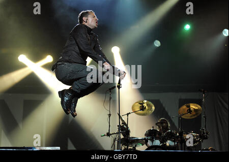 Chester Bennington of Linkin Park performs on stage on Day 1 of Sonisphere Festival at Knebworth. Stock Photo