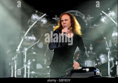 Sonisphere Festival - Knebworth. Ronnie James Dio of Heaven and Hell performs on stage on Day 1 of Sonisphere Festival at Knebworth. Stock Photo