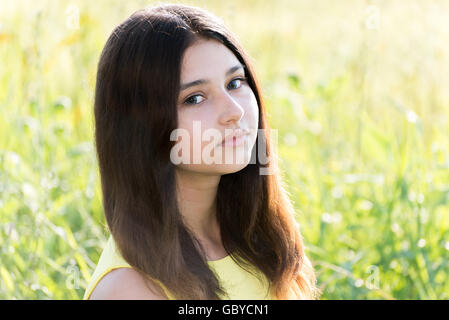Girl 14 years in summer field Stock Photo - Alamy