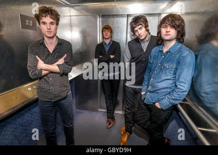 The Courteeners at the Brighton Centre.   (l to r) Mark Cuppello (bass) Daniel Moores (guitar), Liam Fray (guitar, vocals) and M Stock Photo